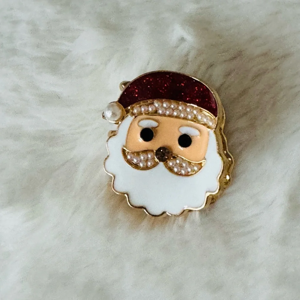 Festive Santa Claus mini Hair Claw Clip, pearl, enamel, gold